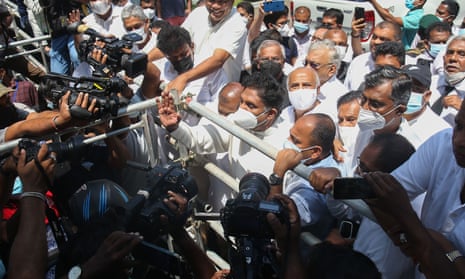 Sri Lanka's main opposition leader Sajith Premadasa and other members of the Samagi Jana Balawewa stage a protest march in Colombo