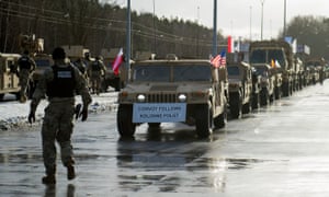 American soldiers during a welcome ceremony in Olszyna, Poland.