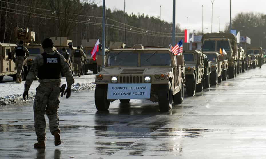 American soldiers during a welcome ceremony in Olszyna, Poland.
