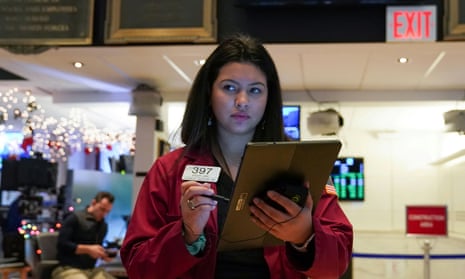 Trader Ashley Lara on the floor of the New York stock exchange