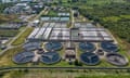 An aerial view of sewage being processed at Thames Water's Longreach Sewage Treatment Works