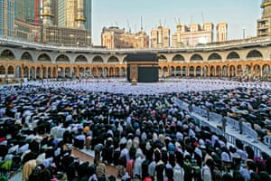 Muslim worshippers gather before the Kaaba at the great mosque in Mecca, Saudi Arabia