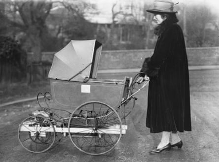 Mrs P Mackenzie with an electrically powered baby carriage.