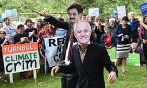 Protesters at Treasury Place before an expected meeting in the city between Malcolm Turnbull and Gautam Adani, the head of the Indian mining company Adani
