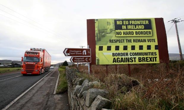 A anti-Brexit placard on the Irish border placed by 'Border Communities Against Brexit'.