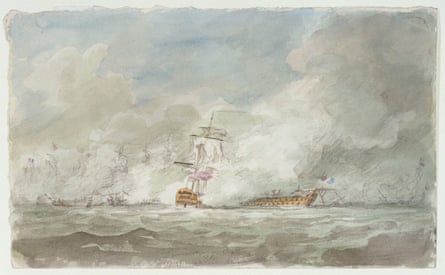 HMS Invincible in battle in 1794 in a painting by Nicholas Pocock