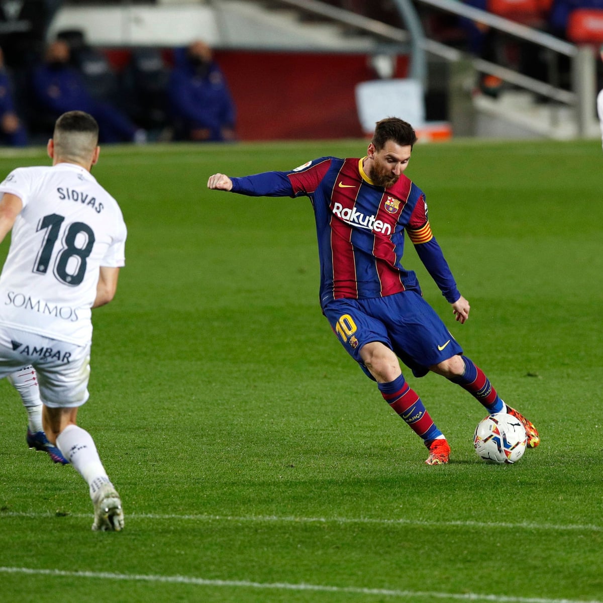 Lionel Messi equals Xavi's Barcelona appearance record in win over Huesca | La Liga | The Guardian