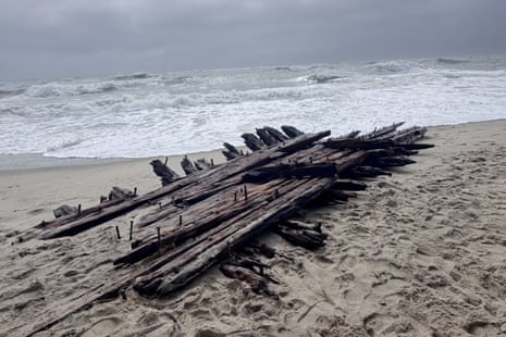 shipwreck remains on a beach