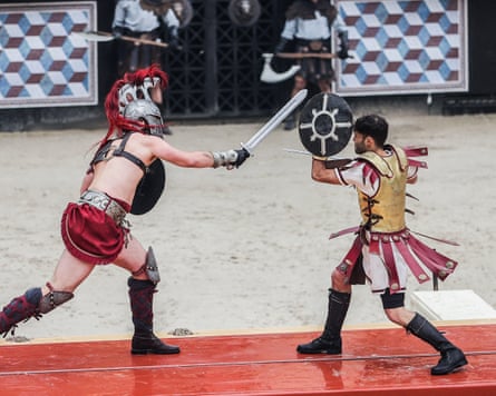 Gladiators fight at the Puy du Fou theme park in Les Epesses