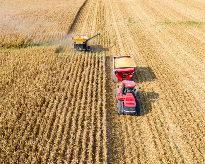 Farmers in US midwest squeezed by Trump tariffs and climate crisis