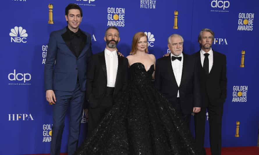 Nicholas Braun,Jeremy Strong,Sarah Snook,Brian Cox,Alan RuckNicholas Braun, from left, Jeremy Strong, Sarah Snook, Brian Cox and Alan Ruck, from the cast and crew of “Succession,” pose in the press room with the award for best television series, drama, at the 77th annual Golden Globe Awards at the Beverly Hilton Hotel on Sunday, Jan. 5, 2020, in Beverly Hills, Calif. (AP Photo/Chris Pizzello)