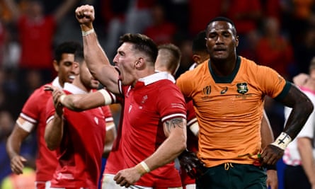 Wales' Adam Beard celebrates beating Australia