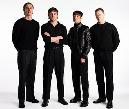 The four actors playing the Beatles in a four-film set of biopics. L to r, Harris Dickinson (John Lennon), Paul Mescal (Paul McCartney), Barry Keoghan (Ringo Starr), and Joseph Quinn (George Harrison).