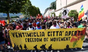 A demonstration in support of migrants in Ventimiglia. The town is a major transit hub for migrants attempting to cross into France