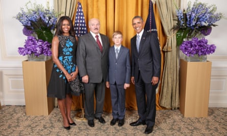Alexander Lukashenko and his son, Kolya, with Barack and Michelle Obama during the UN general assembly in New York.