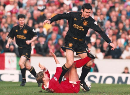 Eric Cantona stamps on Swindon’s John Moncur in March 1994, earning a red card for the foul.