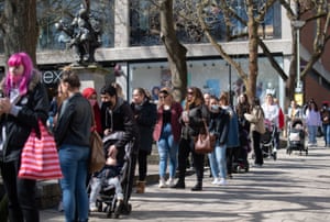 Shoppers queue outside Primark in Norwich on 12 April, 2021.