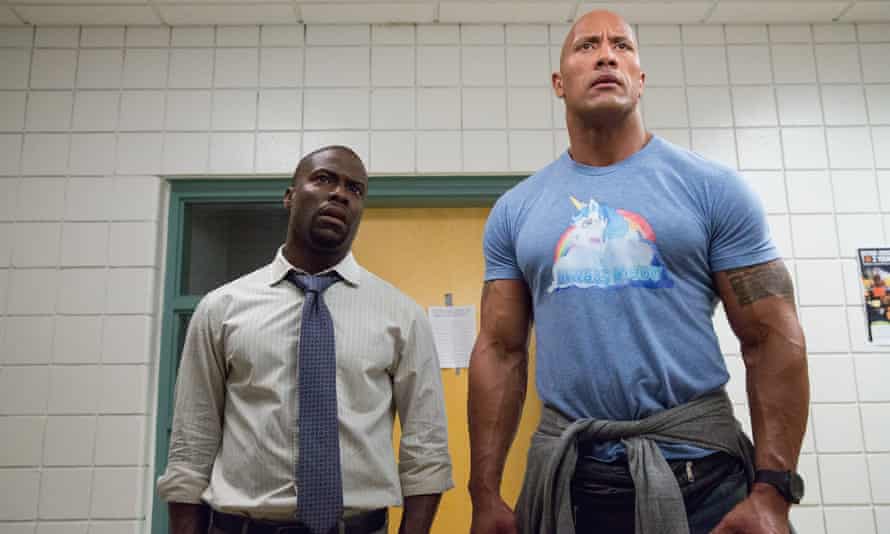 Kevin Hart and Dwayne Johnson in a scene from the 2016 action comedy Central Intelligence.