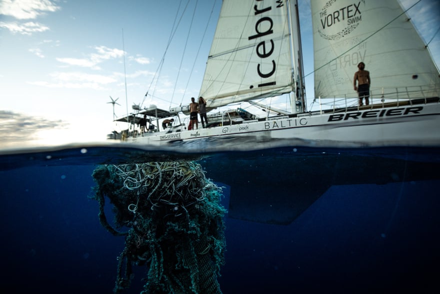 A discarded, tangled net in the Pacific ocean.