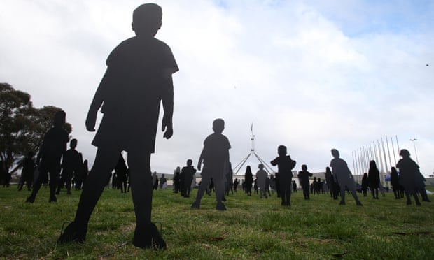 Cutouts of children in front of Parliament House
