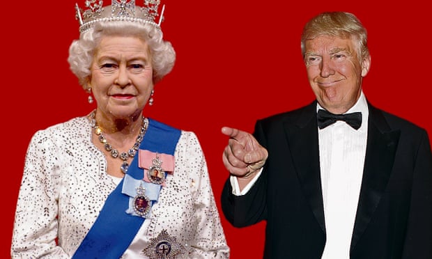 A composite image of the Queen and Donald Trump