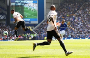 Digne beats the volley to third place at Everton.