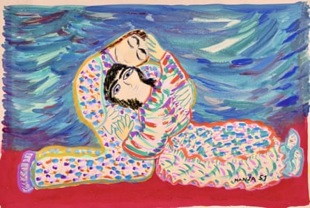 gouache - MANJA WANG (c.1910-1985) SIGNED FRENCH 1957 AVANT-GARDE GOUACHE - TWO FIGURES