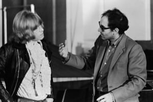 Jean-Luc Godard (right) directs Brian Jones of the Rolling Stones in Sympathy For The Devil