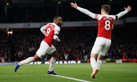 Arsenal’s Alexandre Lacazette celebrates scoring the equaliser.