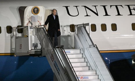 US President Joe Biden arrives at Warsaw Chopin Airport on Monday evening, 20 February.