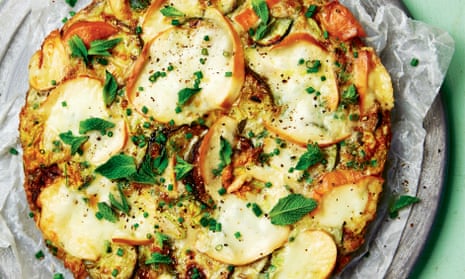 Thomasina Miers’ roast courgette frittata with mint, chives and smoked mozzarella.