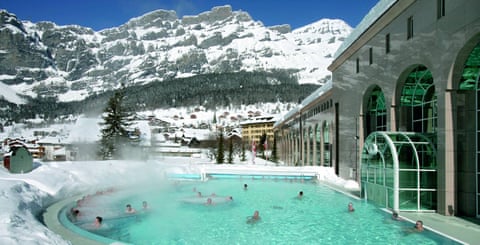 The thermal pool at Walliser Alpentherme &amp; Spa, Leukerbad, Switzerland
