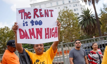 Renters protest high living costs in Los Angeles.