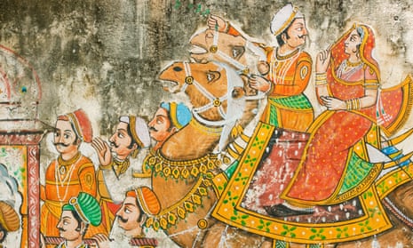A wedding mural on a wall in Udaipur