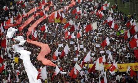 An anti-government demonstration in Manama, the capital of Bahrain, February 2011.