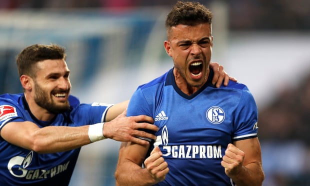 Franco di Santo celebrates after his penalty ended a long goalscoring drought and put Schalke ahead.