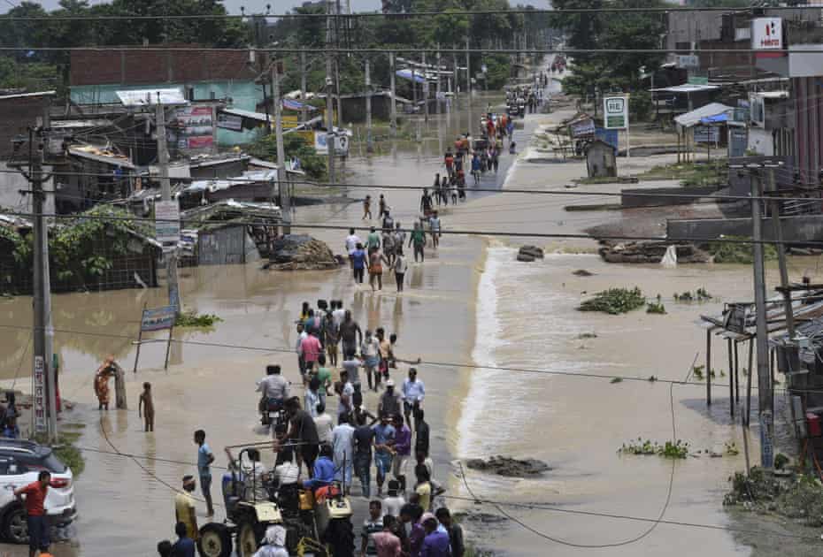 Flood affected villagers have to move to find safer places in Araria district, Bihar, India