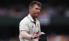 David Warner walks from the field in his farewell Test after being dismissed by Agha Salman
