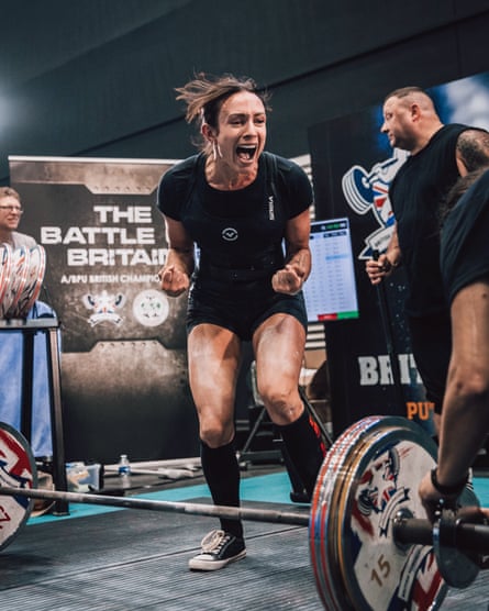 Mira Taylor celebrates a record lift at the British Single Lift Championships, May 2024.