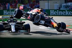 MonzaMax Verstappen is launched into the air after hitting the curb and collides with Hamilton. September 12