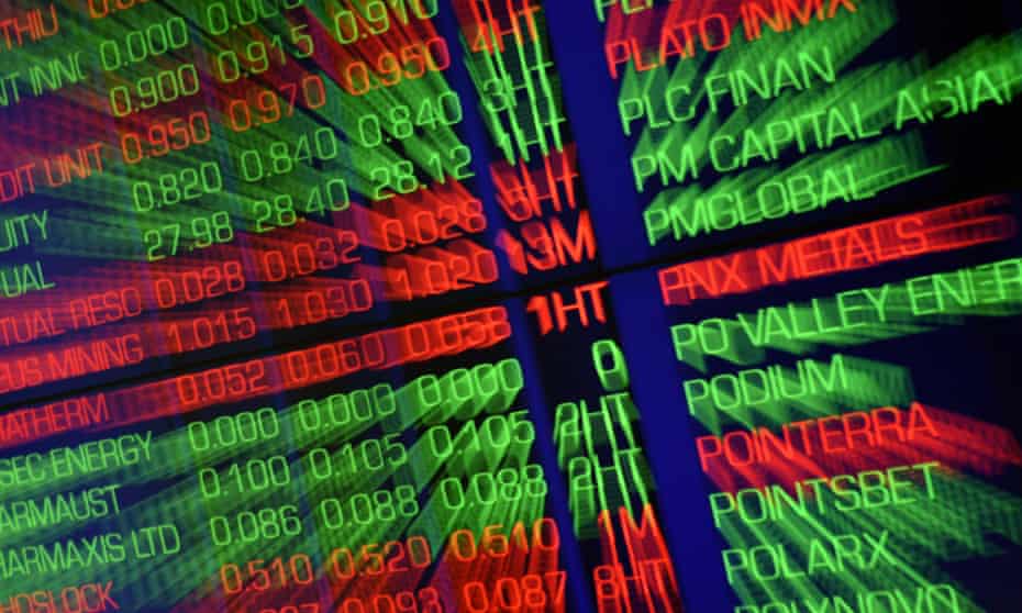 Digital market boards at the Australian Stock Exchange (ASX) in Sydney, 30 April 2020