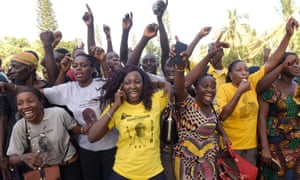 Supporters celebrate after Ousainou Darboe was freed on bail