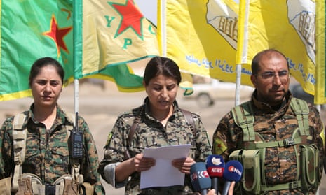 Jihan Sheikh Ahmed of the Syrian Democratic Forces gives a press conference