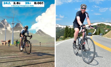 Virtually real: Nick (right) and a Zwift avatar (left)