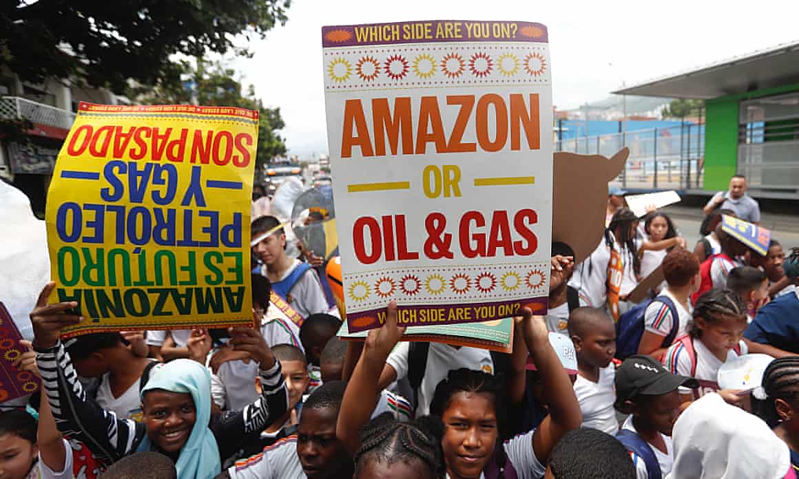 A protest against oil and gas extraction at the Cop16 summit in Cali, Colombia