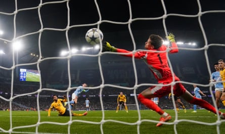 Erling Haaland smashes the ball home for Manchester City’s second goal against Borussia Dortmund.