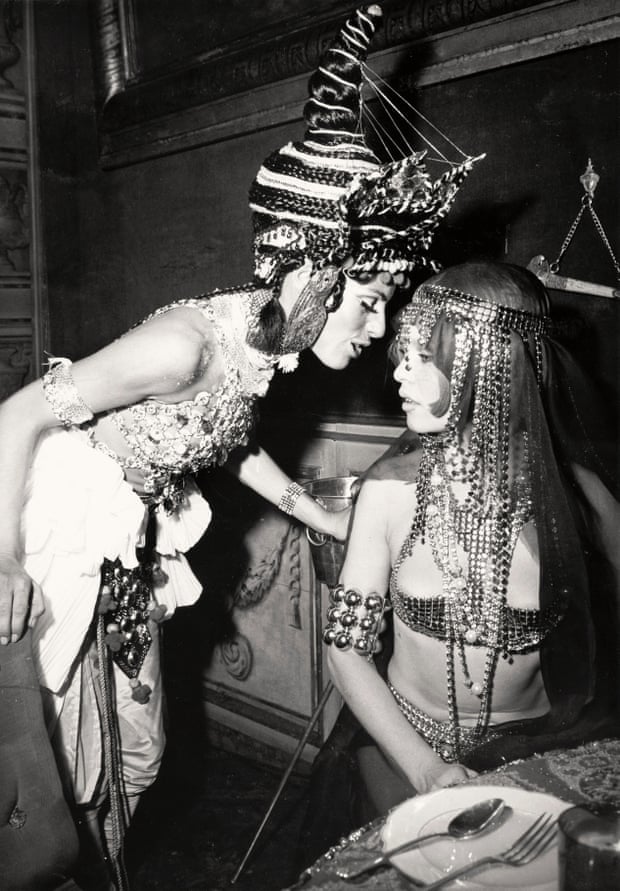 Douce François and Brigitte Bardot, at the Oriental Ball, 1969