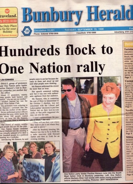 Our 1998 protest against Pauline Hanson made it on to the cover of the local newspaper
