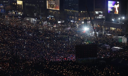 Huge rally of demonstrators protesting against South Korean president Park Geun-hye on 26 November in Seoul.