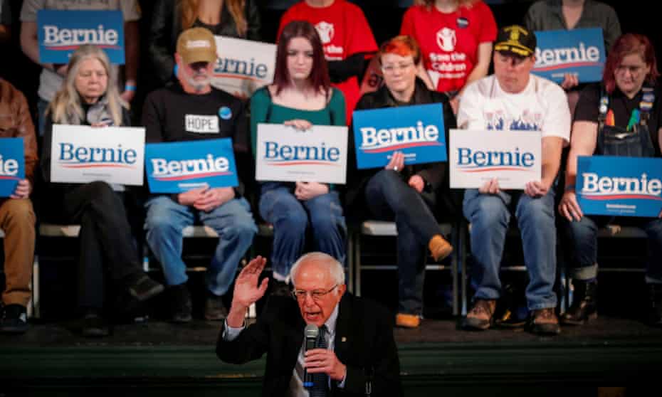 Bernie Sanders speaks to voters at a town hall campaign event in Derry, New Hampshire Wednesday.